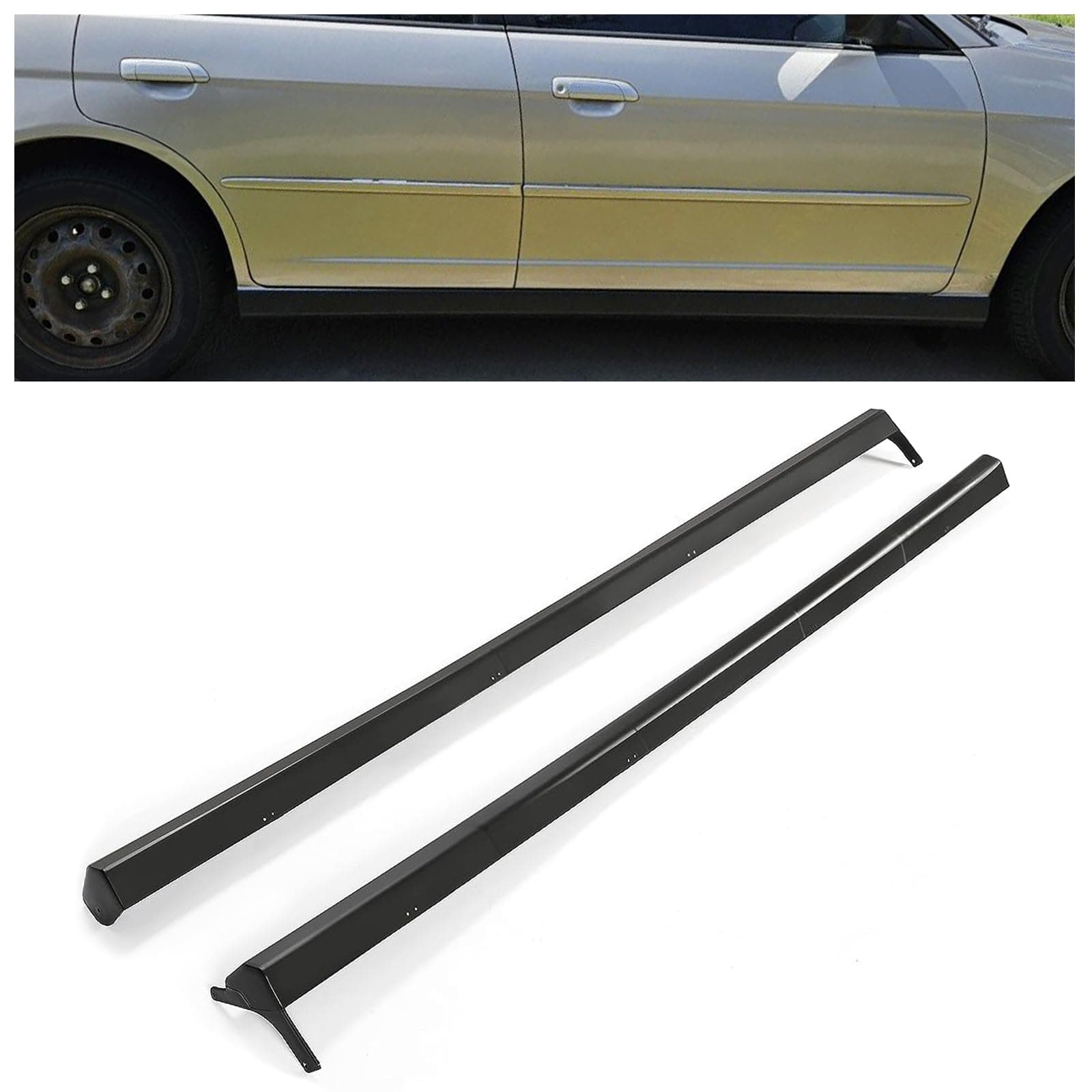 Kojem Pair Side Skirt Body Kit Replacement Compatible with 2001-2005 Honda Civic 2/4 Doors Coupe & Sedan Rocker Panel Guard Extension RS Style Unpainted PP Black