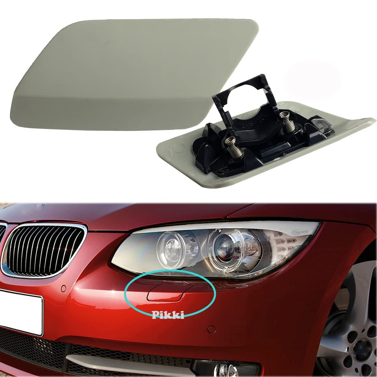 Pikki Front Bumper Headlight Washer Cover for E92 E93 LCI 2010-2013 (unpainted, Left Side)