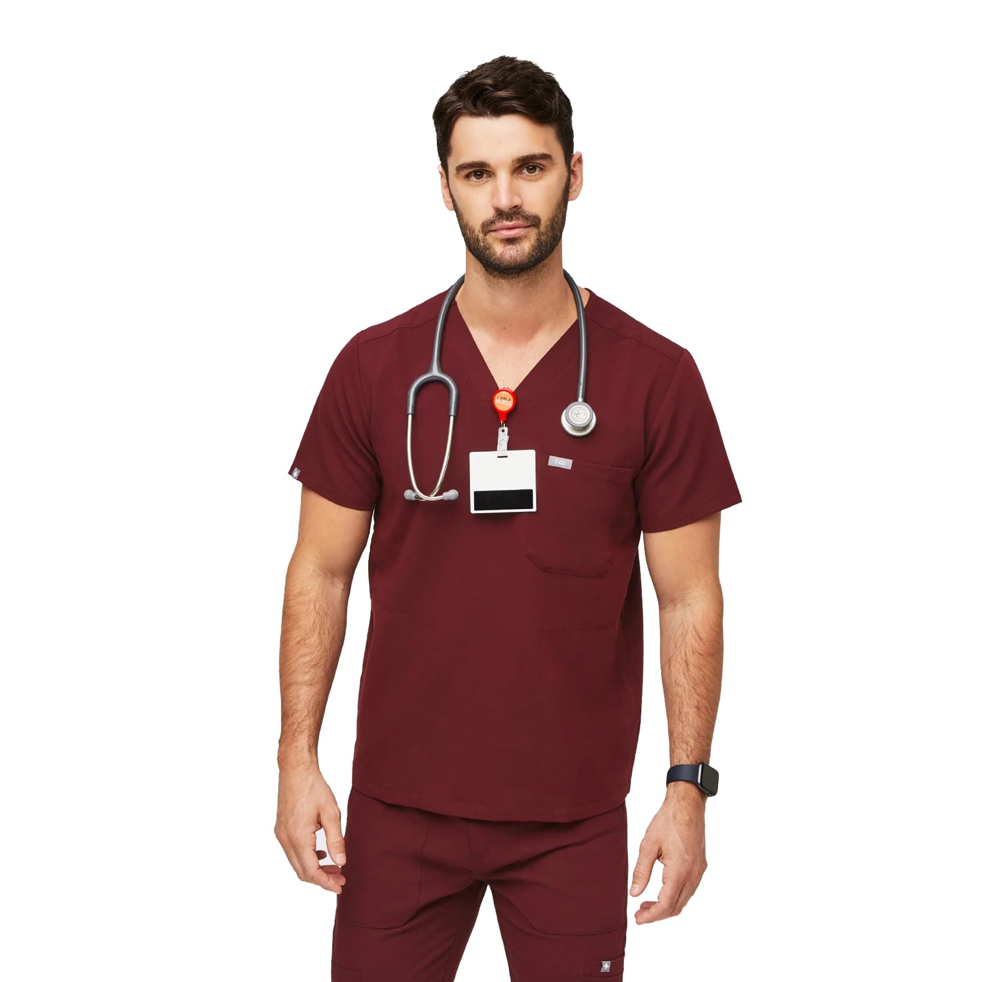 Chisec Scrub Top for Men – 3 Pockets, Tailored Fit, Squared V-Neck, 4-Way Stretch, Moisture-Wicking