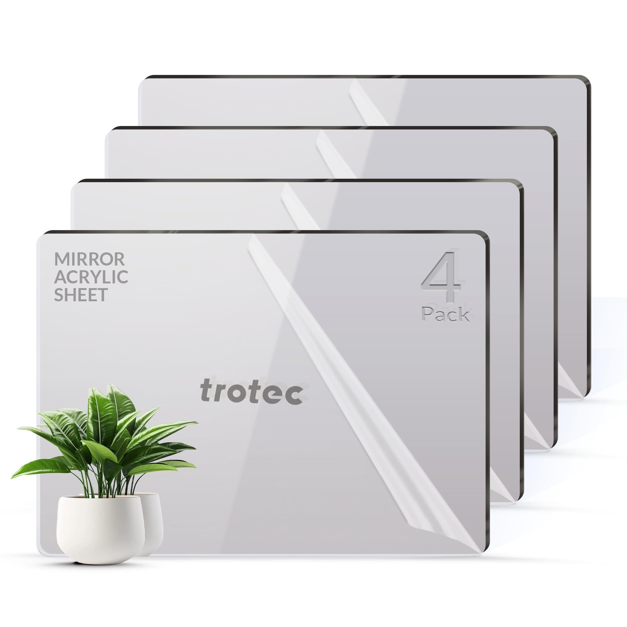 4-Pack Metallic Grey Mirror Acrylic Sheets 23.75" x 11.75", Perfect Alternative to Real Glass, Ideal for Laser Engraving, Interior Displays, Wall Decorations - Compatible with Glowforge & Rotary
