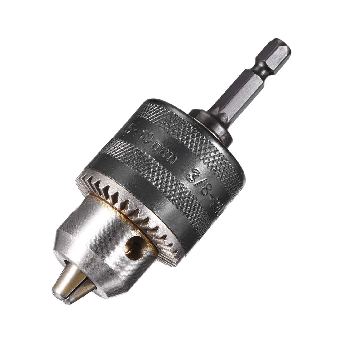 uxcell Drill Chucks, 3/8-24UNF Threaded 1.5-10mm Capacity Hex Shank with Chuck Key for Electric Impact Corded Cordless Drill Black