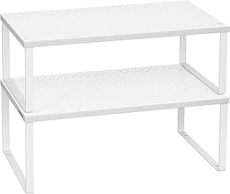 Spice Racks, Set of 2 Metal Cabinet Shelf Organizers, Countertop Organizers, Shelf Risers, Stackable, Expandable, White UKCS401W01