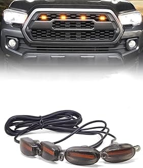 FABTEC Universal 4 X 4 Daytime Running Light Led Car Grill Raptor Style Emergency Warning Off-Roading Light for All Car/Truck/SUV (Yellow) (Set of 4 Pcs)