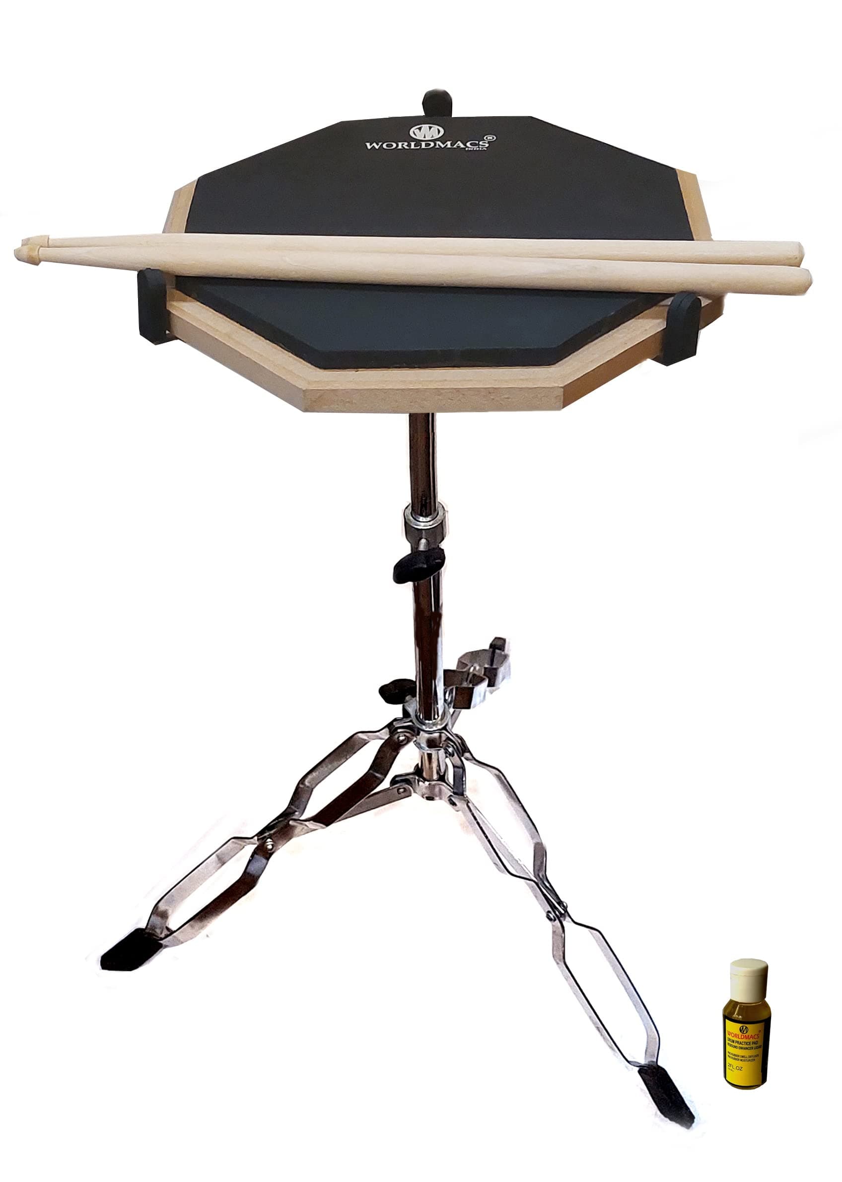 12" THREE SURFACE (BSIII) BHARAT STAGE 3 ADVANCE DRUM PRACTICE PAD WITH BAG, STAND,DRUMSTICKS AND REBOUND ENHANCER LIQUID(59 ML)