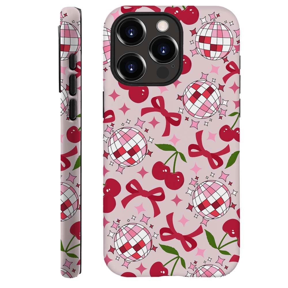 DAIZAG Case Compatible with for iPhone 14 Pro,Cute Pink Cherry Disco Ribbon Star Phone Case for iPhone 14 Pro for Girl Women Boy Men