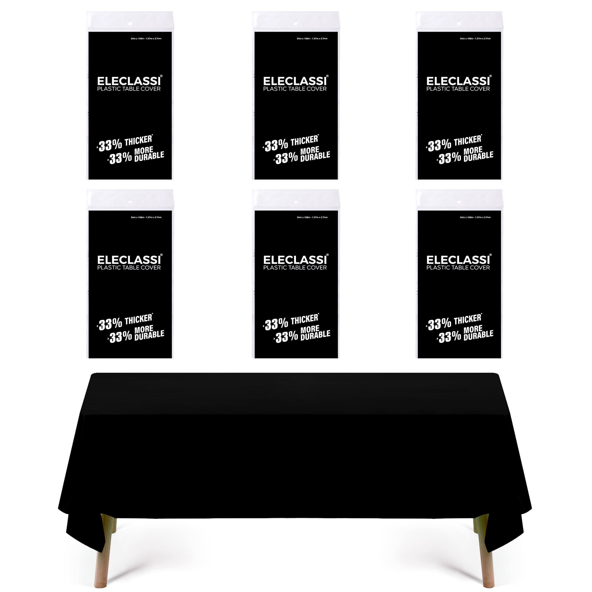 Eleclassi Black 6 Pack Premium Disposable Plastic Tablecloth 54 x 108 in - Plastic Table Cloth Disposable for Rectangle Table Up to 8 Feet - Black Rectangle Tablecloth