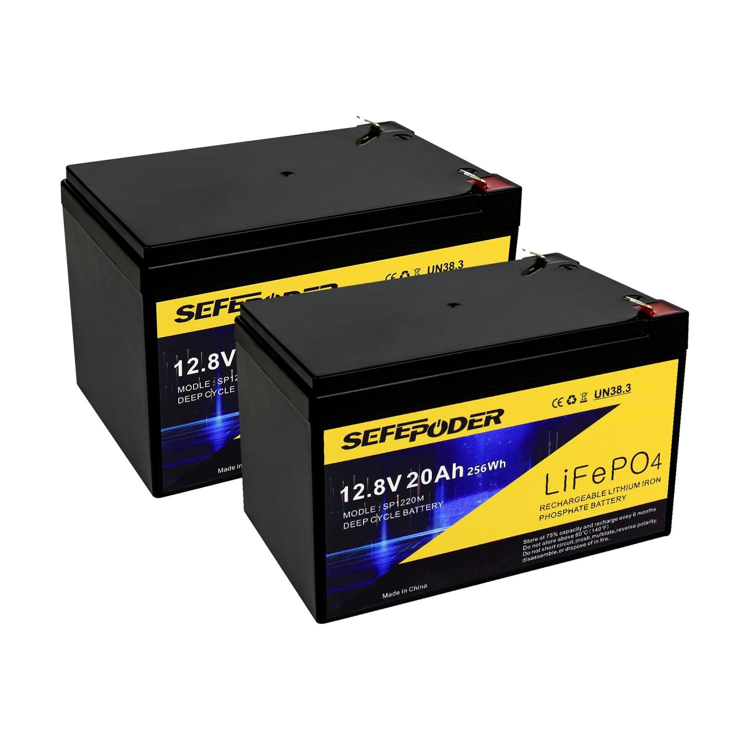 12V 20Ah Lithium LiFePO4 Deep Cycle Battery 2 Pack, 4000+ Cycles Rechargeable Battery for Electric Scooter, Ride On Toy, Lighting, Power Wheels, Fish Finder and More with Built-in 40A BMS
