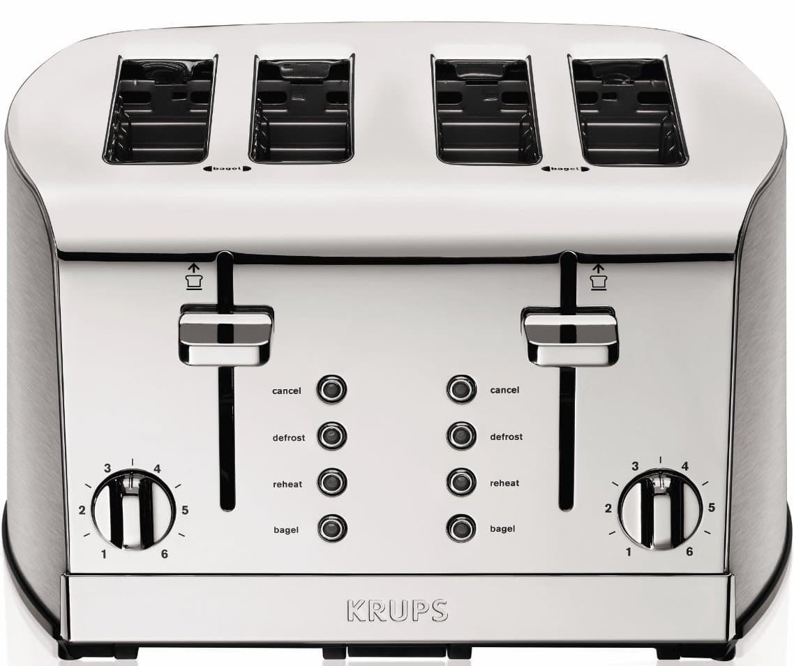 KRUPS KH734D Breakfast Set 4-Slice Toaster with Brushed and Chrome Stainless Steel Housing, Silver by Groupe SEB