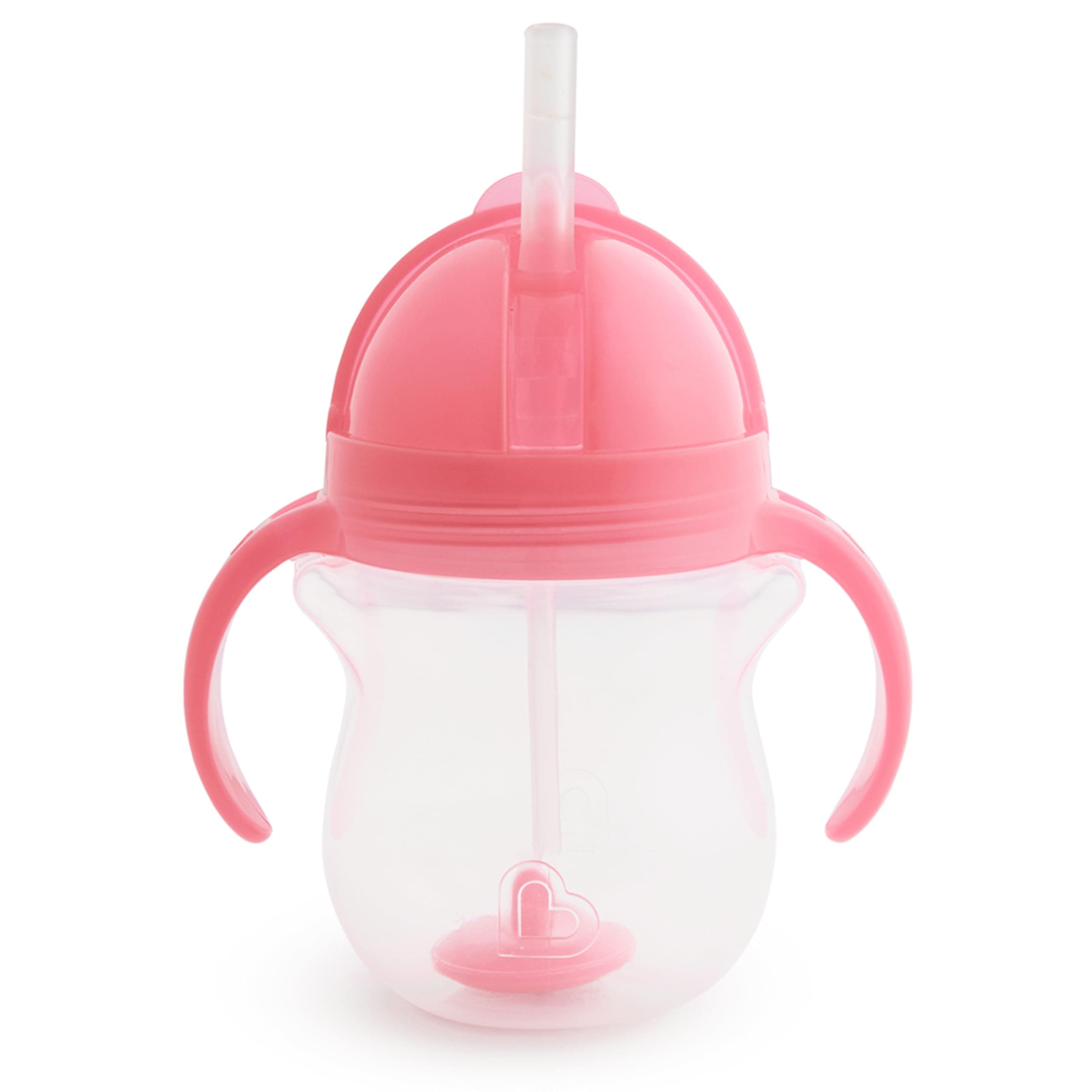 Munchkin Any Angle Sippy Cup for Toddlers, Spill Proof Weighted Straw Cup with Transition Handles for Babies 6 Months and Up, 7 Ounce, Pink