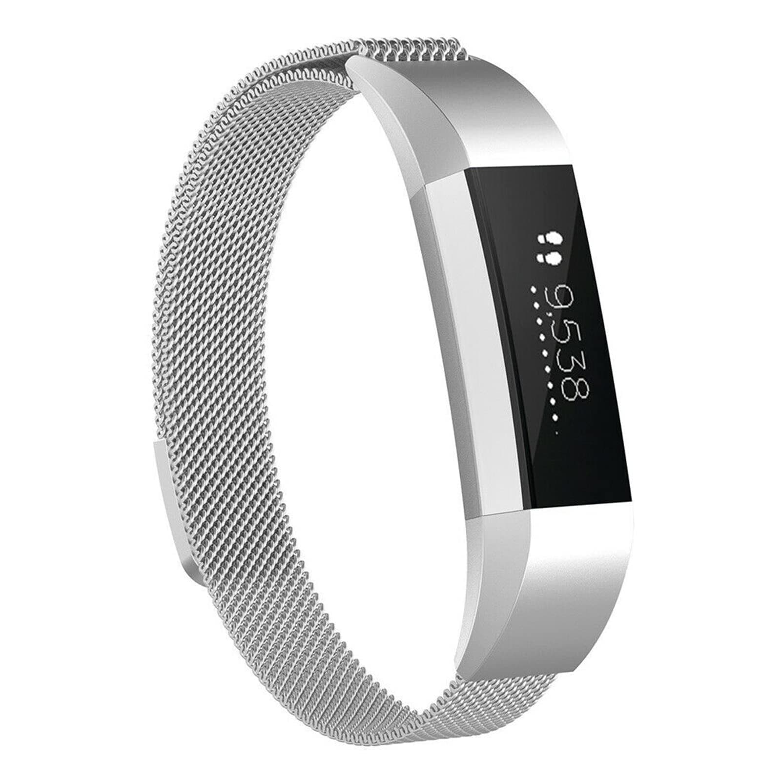 Metal Loop Bands for Fitbit Alta/Fitbit Alta HR Breathable Stainless Steel Loop Mesh Magnetic Adjustable Wristband for Women Men (Silver)