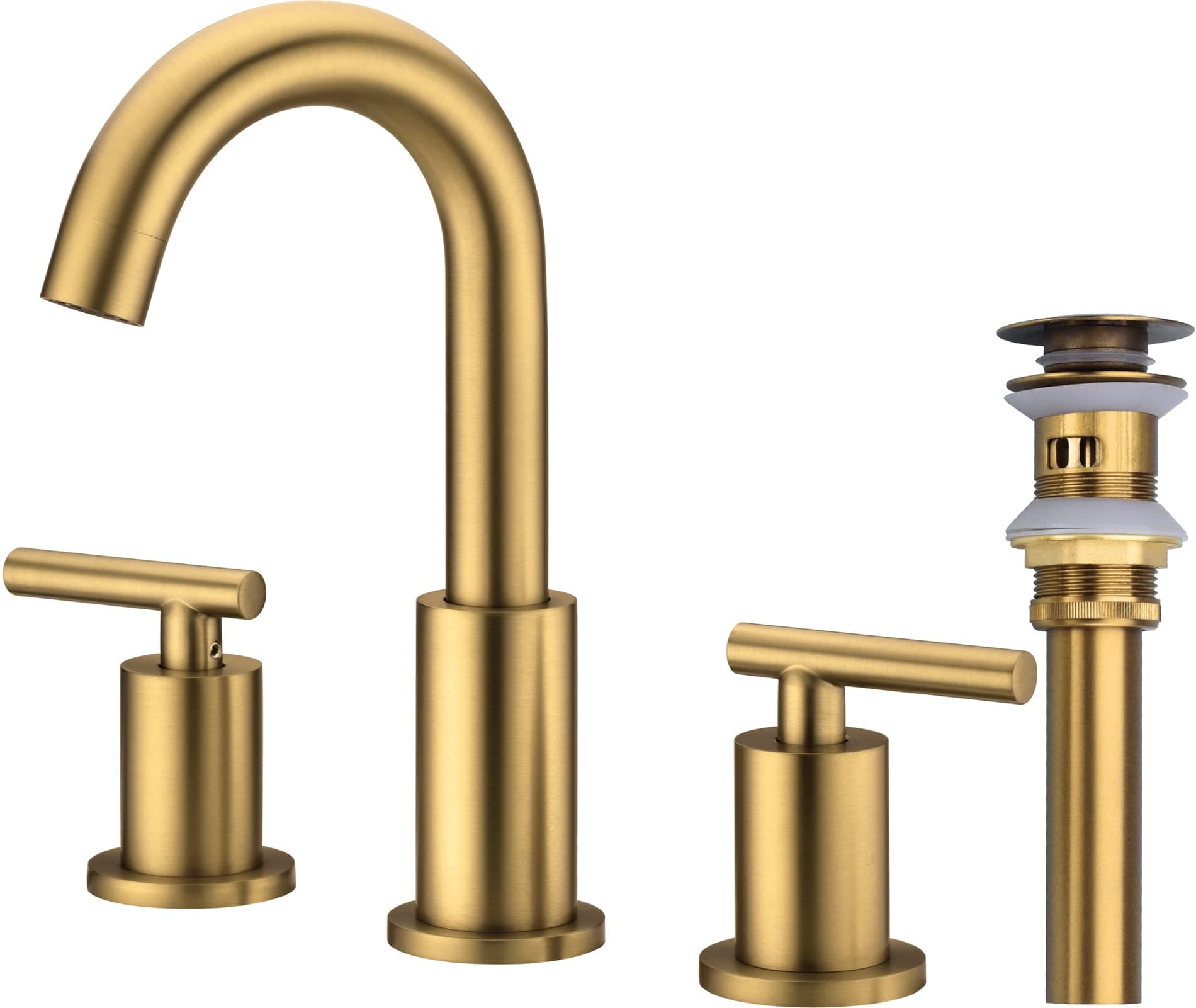 TRUSTMI Bathroom Faucet 2 Handle 8 Inch Widespread Bathroom Sink Faucet with Metal Overflow Drain and cUPC Water Supply Lines, 3 Hole, Brushed Brass Gold