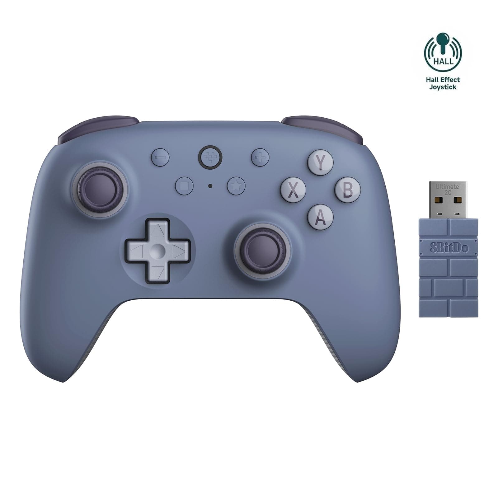 AKNES 8Bitdo Ultimate 2C Wireless 2.4G Controller for Windows PC and Android, Gamepad with Hall Effect Joysticks and Hall Triggers, 1000Hz Polling Rate, Remappable L4/R4 Bumpers - Blueberry