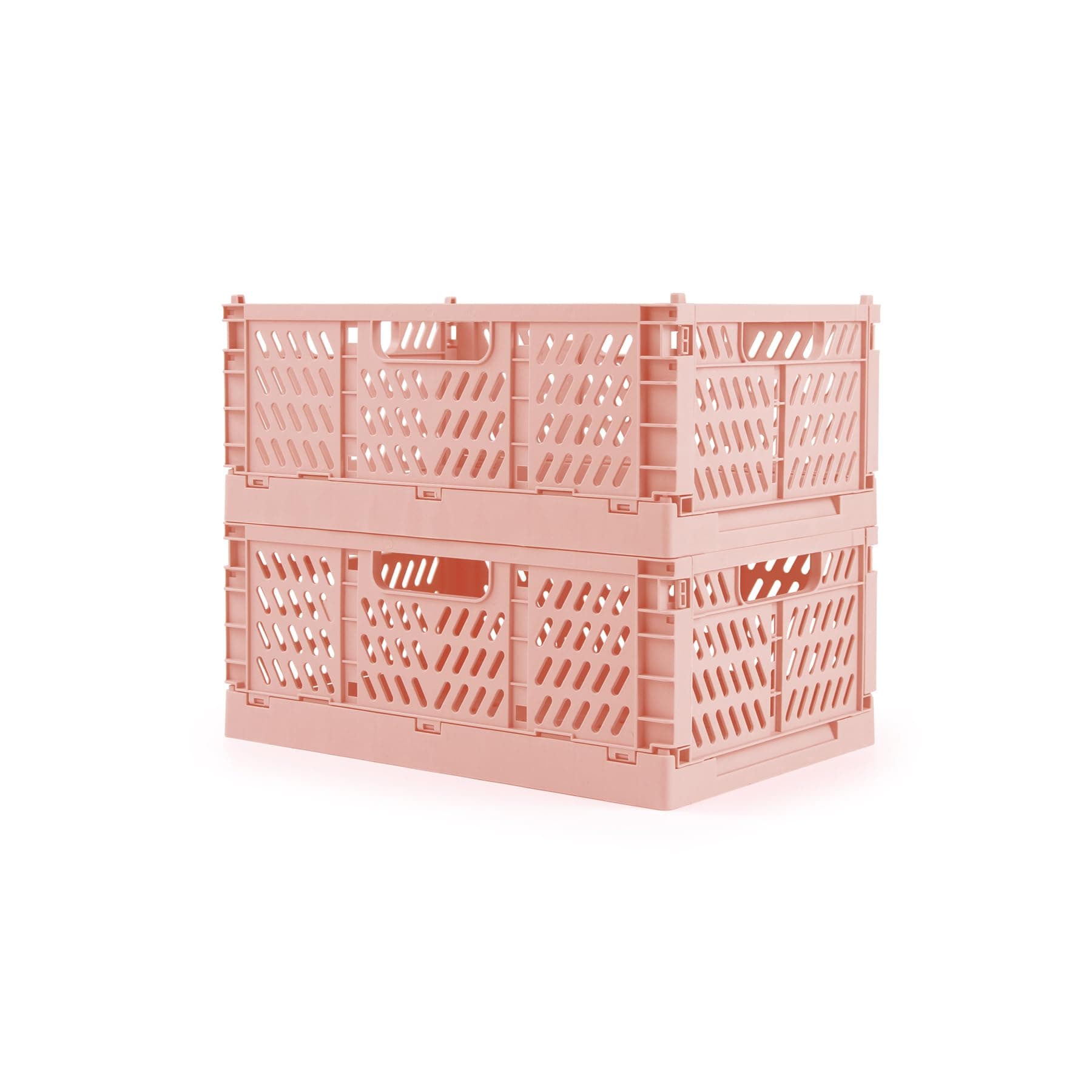 Domiella 2-Pack Crates for Storage, Storage Crates Plastic Stackable, Foldable Crate for Office Home Kitchen Bedroom Bathroom (Small, Pink)