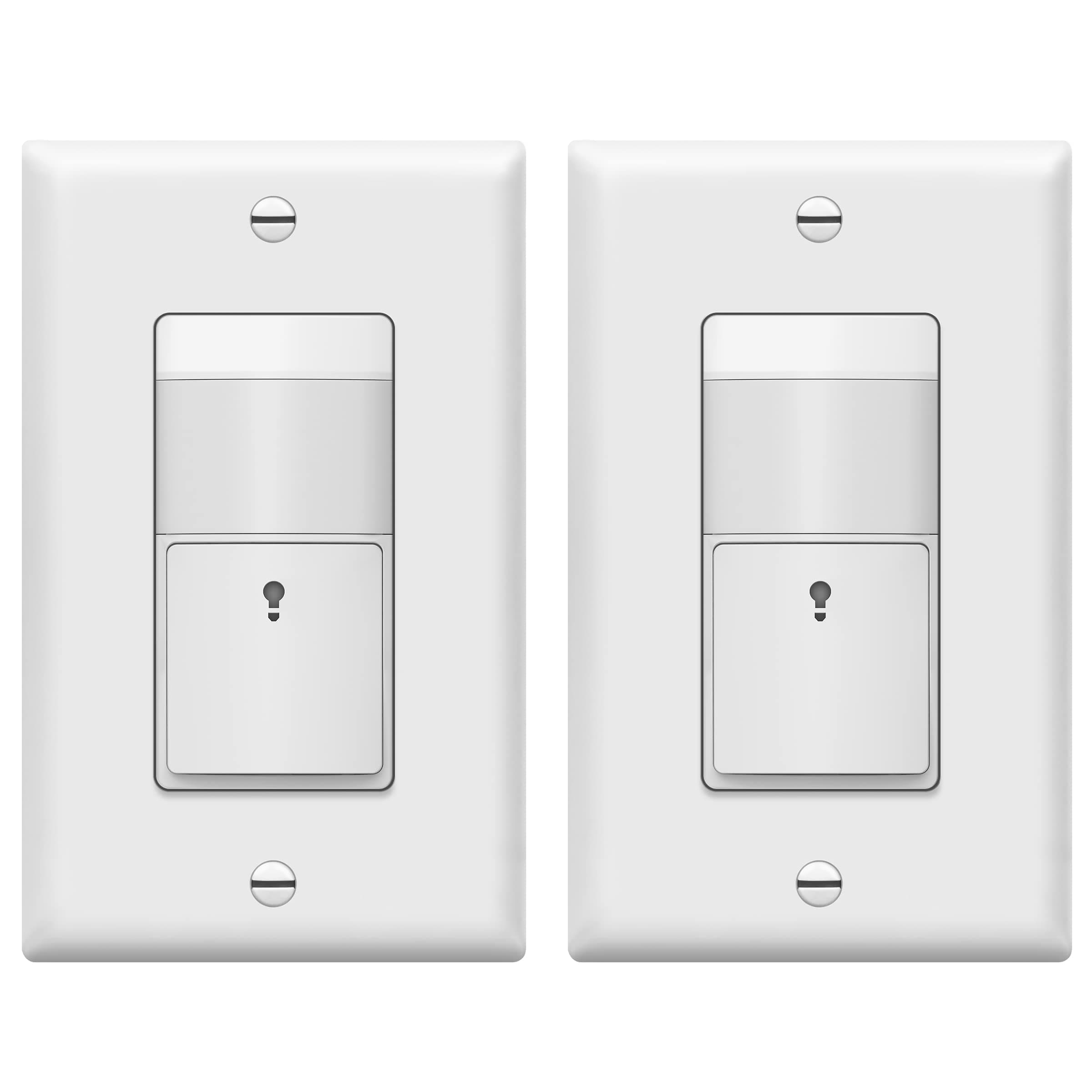 TOPGREENER Motion Sensor Switch, PIR Sensor Light Switch, 𝐍𝐨 𝐍𝐞𝐮𝐭𝐫𝐚𝐥 𝐑𝐞𝐪𝐮𝐢𝐫𝐞𝐝, 𝐎𝐩𝐞𝐫𝐚𝐛𝐥𝐞 𝐖𝐢𝐭𝐡𝐨𝐮𝐭 𝐆𝐫𝐨𝐮𝐧𝐝 𝐖𝐢𝐫𝐞, 150W Dimmable LED, TDOS5-KM-W-2PCS, White