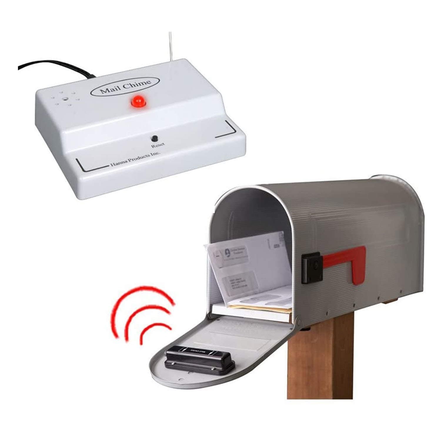Mail Chime Mailbox Alarm for Delivered Mail Notification System, Smart Mailbox Sensor Alert Wireless Transmitter & Receiver, Up to 350 Feet, Easy to Install, Battery-Operated, 1 Set