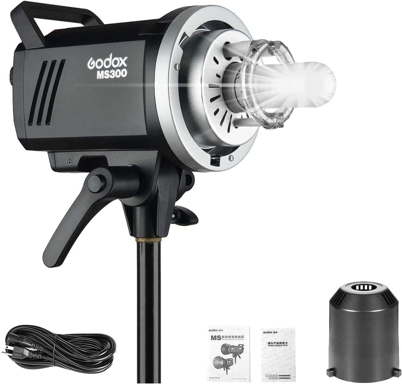 MS300 300WS GN58 Flash Studio Strobe Monolight with Bowens Mount,Built-in Godox 2.4G Wireless System,0.1～1.8S Recycle time, Anti-Preflash, 1/32 to 1/1 Power Output,150W Modeling Lamp