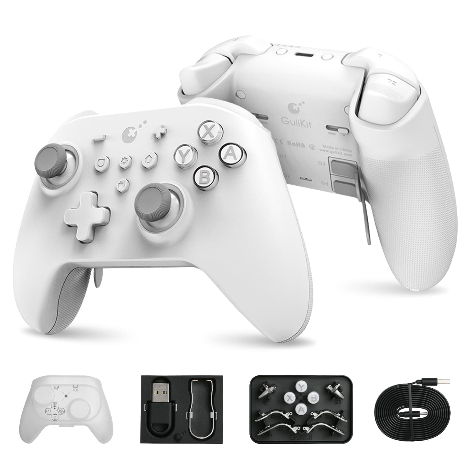 GuliKit KK3 MAX Controller, Kingkong 3 Pro Switch Controller (No Drift) for Switch/PC/Android/MacOS/IOS with 4 Back Buttons, Hall Joysticks and Triggers, Maglev/Rotor/HD Vibration (White)