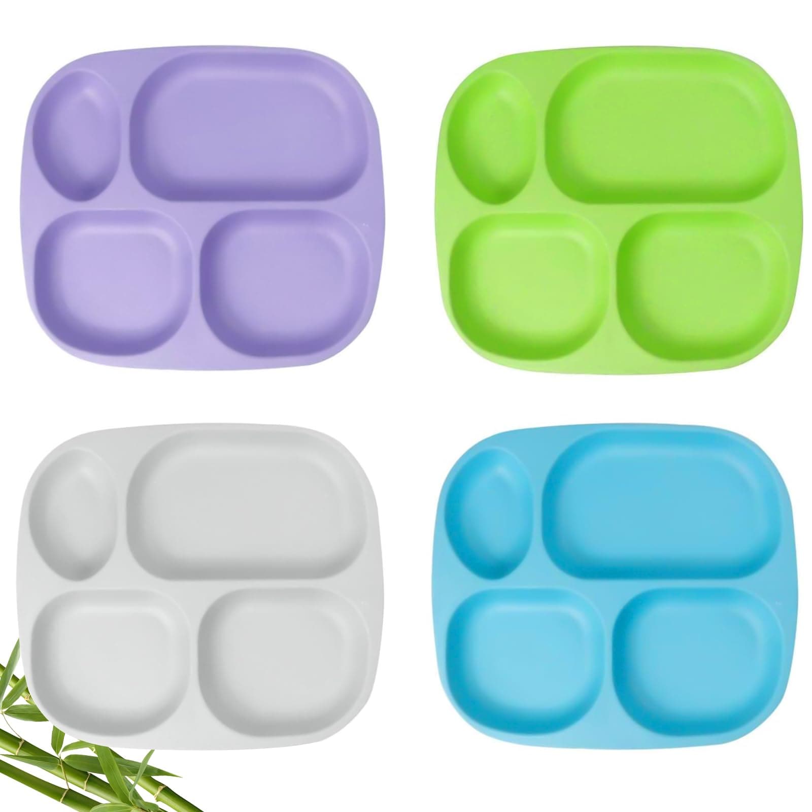 - shopwithgreen Bamboo Divided Plates for Kids Adults - Dinnerware Set for Toddlers Kids Children Baby, Toddler Dinner Plates, BPA Free, Stackable, Dishwasher Safe, 9.4 inch, Set of 4