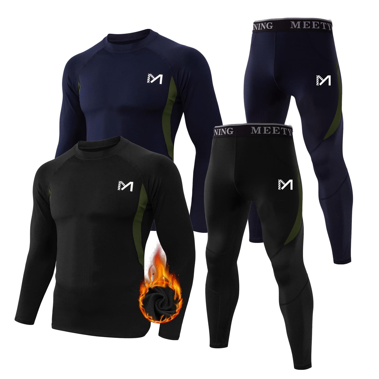 MEETYOOThermal Underwear for Men,Men's Base Layer,2 Sets Long Johns Lined with Hunting Gear