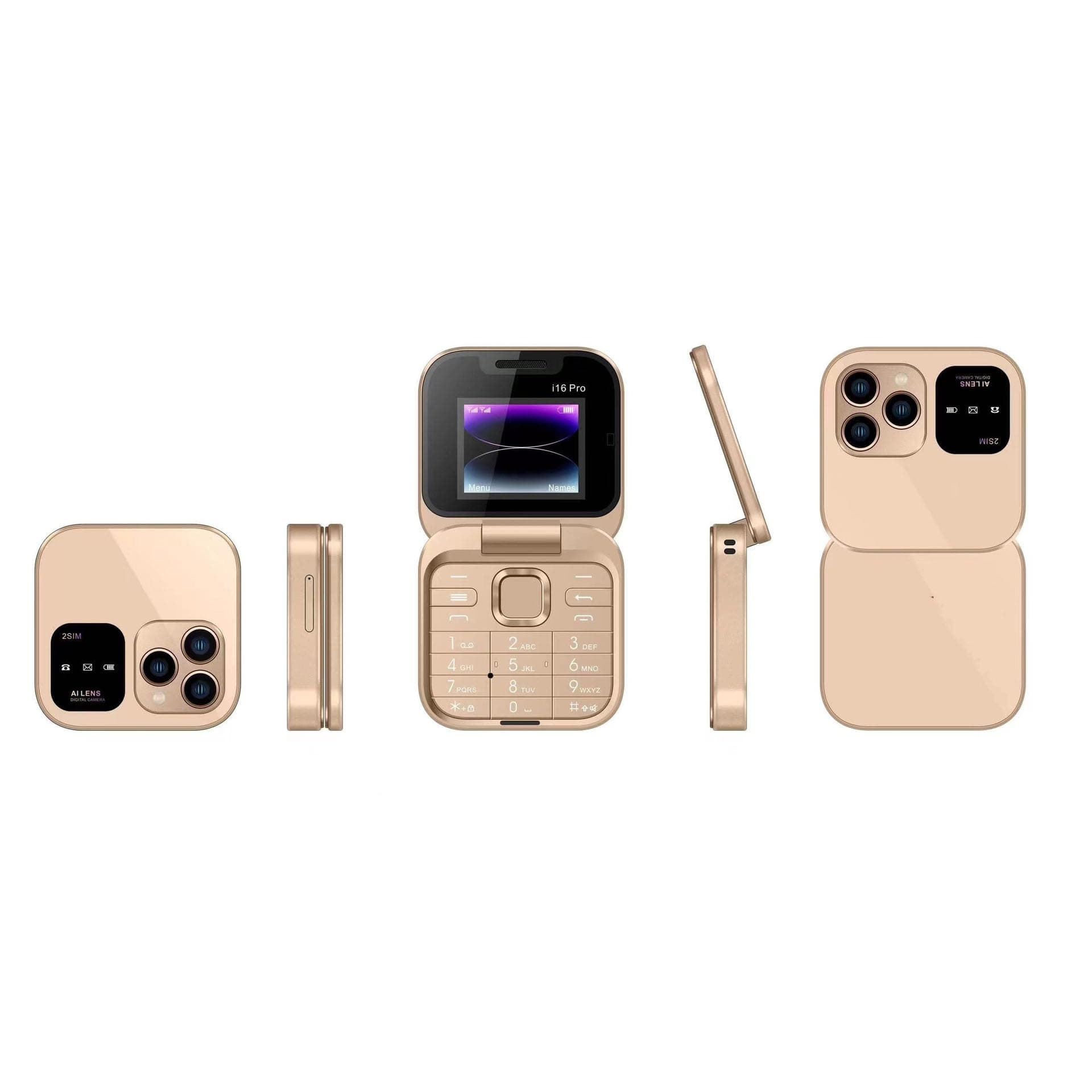 i16 PRO Mini Flip Mobile Phone,Simplicity and Ease of Use Affordability Lightweight and Portable (Gold)