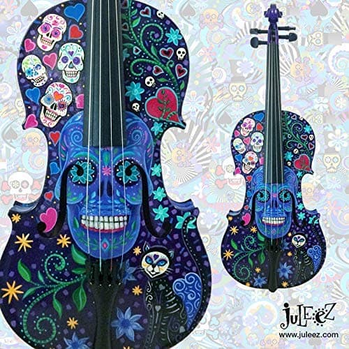 Sugar Skull Violin Painted Solid Wood Violin Bow and Case