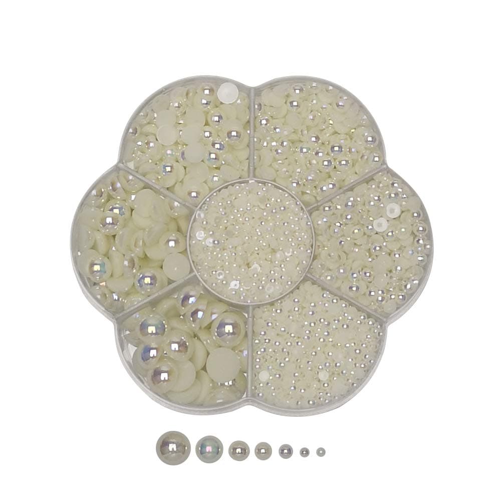 Chenkou Craft 3000PCS 1 Box Beige Round Flatback Imitation Half Pearls Bead Loose Beads Gem (Beige Half Ball)