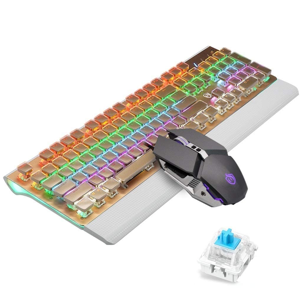 Keyboard Steam Mechanical Mouse Usb Wired Mix Backlight Mouse (Palm Rest) Chocolate Crystal Keycap + Metal Mouse (Macro Programming) (color : Gold)