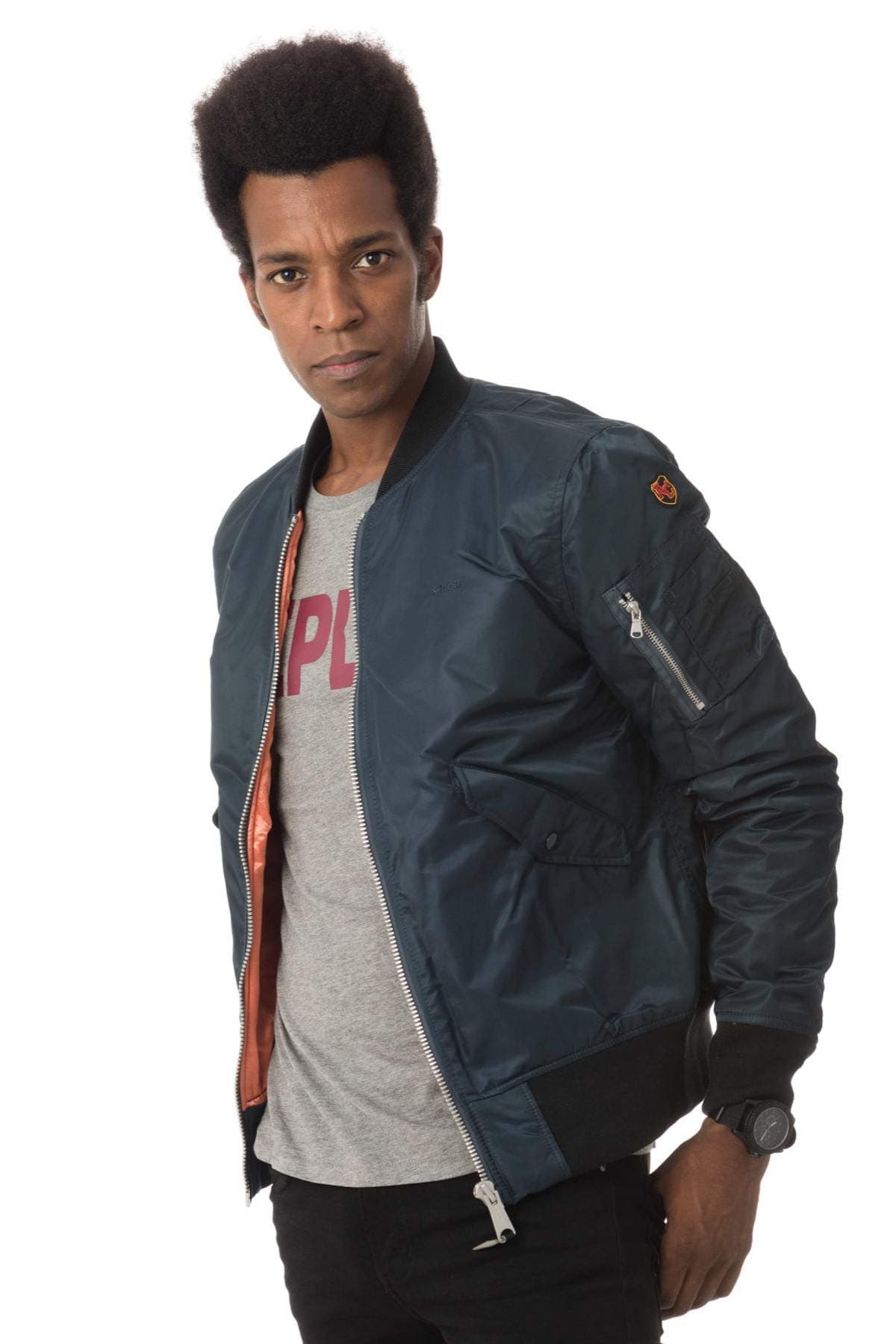 Mens Schott AC Navy Bomber Jacket - L