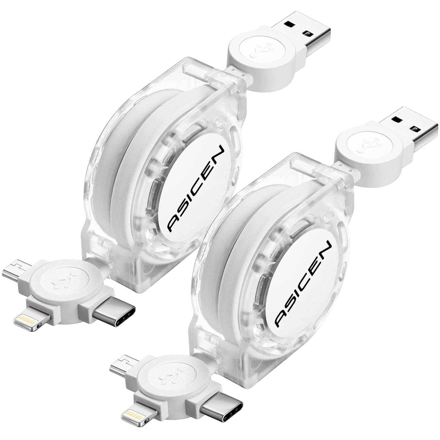 3 in 1 Retractable Multi Charging Cable, 2Pack Fast Charger cable, Multi USB C Cable with Lightning/Type C/Micro USB for iPhone 17/16/15/14/13,Galaxy,PS,Tablets,Pixel