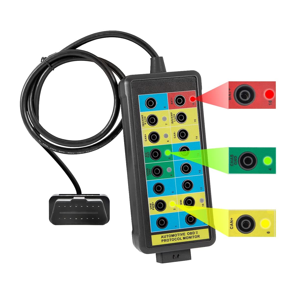 CMTOOL OBD2 Breakout Box with LED Light OBD2 16Pin Breakout Box OBD2 Protocol Detector Car Test Diagnostic Tool Automotive Auto Breakout Box OBDII Breakout Box for Use with Multimeter or Oscilloscope