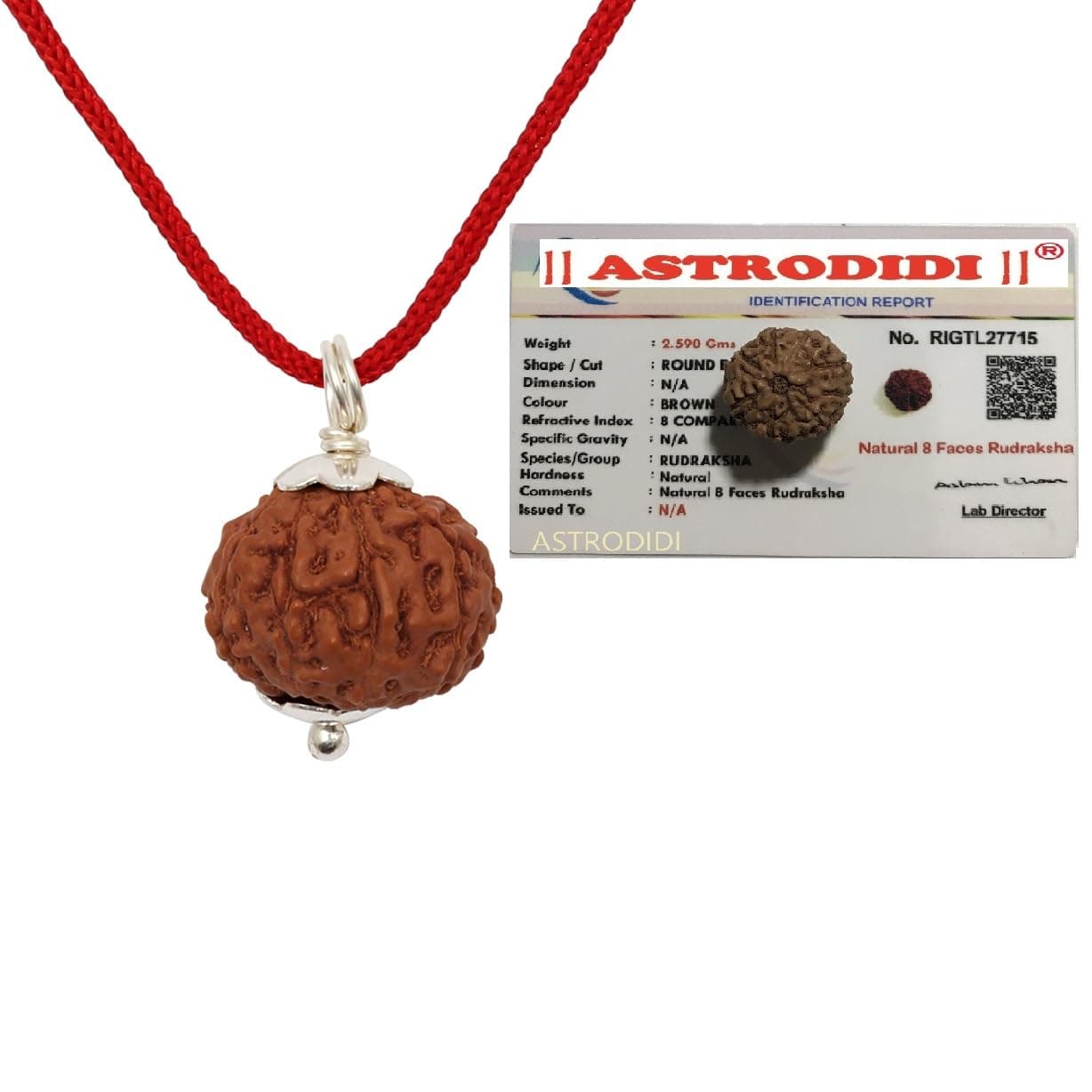 8 Mukhi Rudraksha Original Certified Java Eight Face Small Size Silver Coated Pendant with Lab Report | Astrological Benefits | Unisex Design