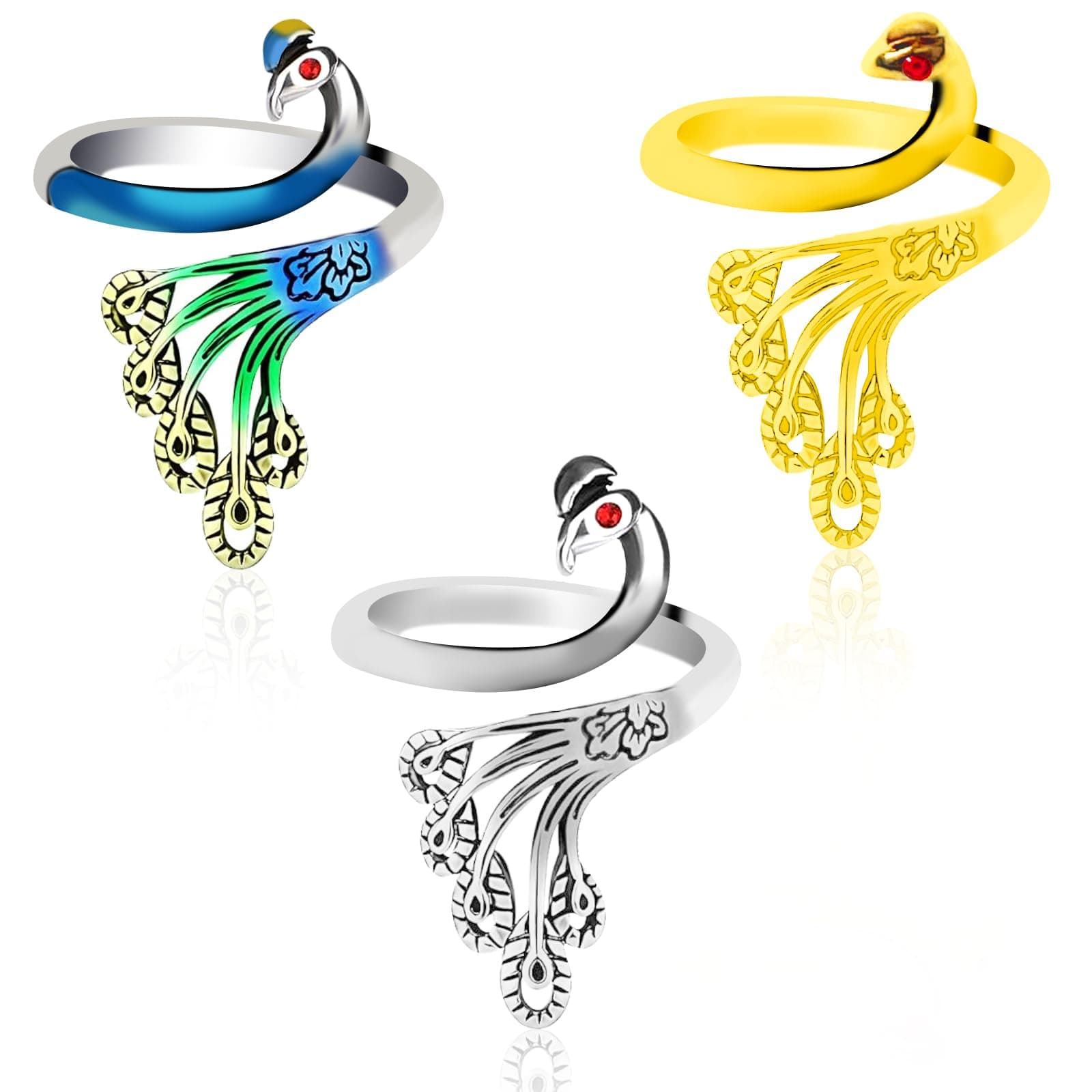 BLMHTWO 3 Pieces Crochet Ring Adjustable Yarn Ring for Crocheting Peacock Shape Knitting Loop Open Finger Ring for Mother Grandma Thanksgiving Presents Finger Yarn Guide Crochet Accessories