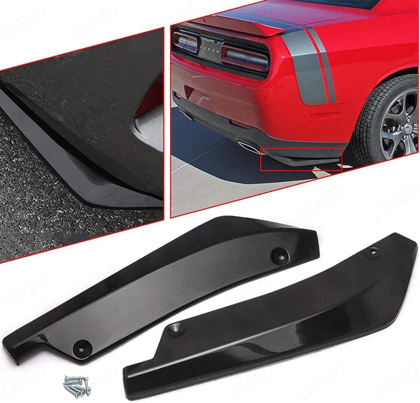 CARIZO Tech Rear Bumper Canard Diffuser Splitter Valence Spoiler Fin Lip Trim Universal Fit (Glossy Black) Compatible with Honda City (2014-2017)