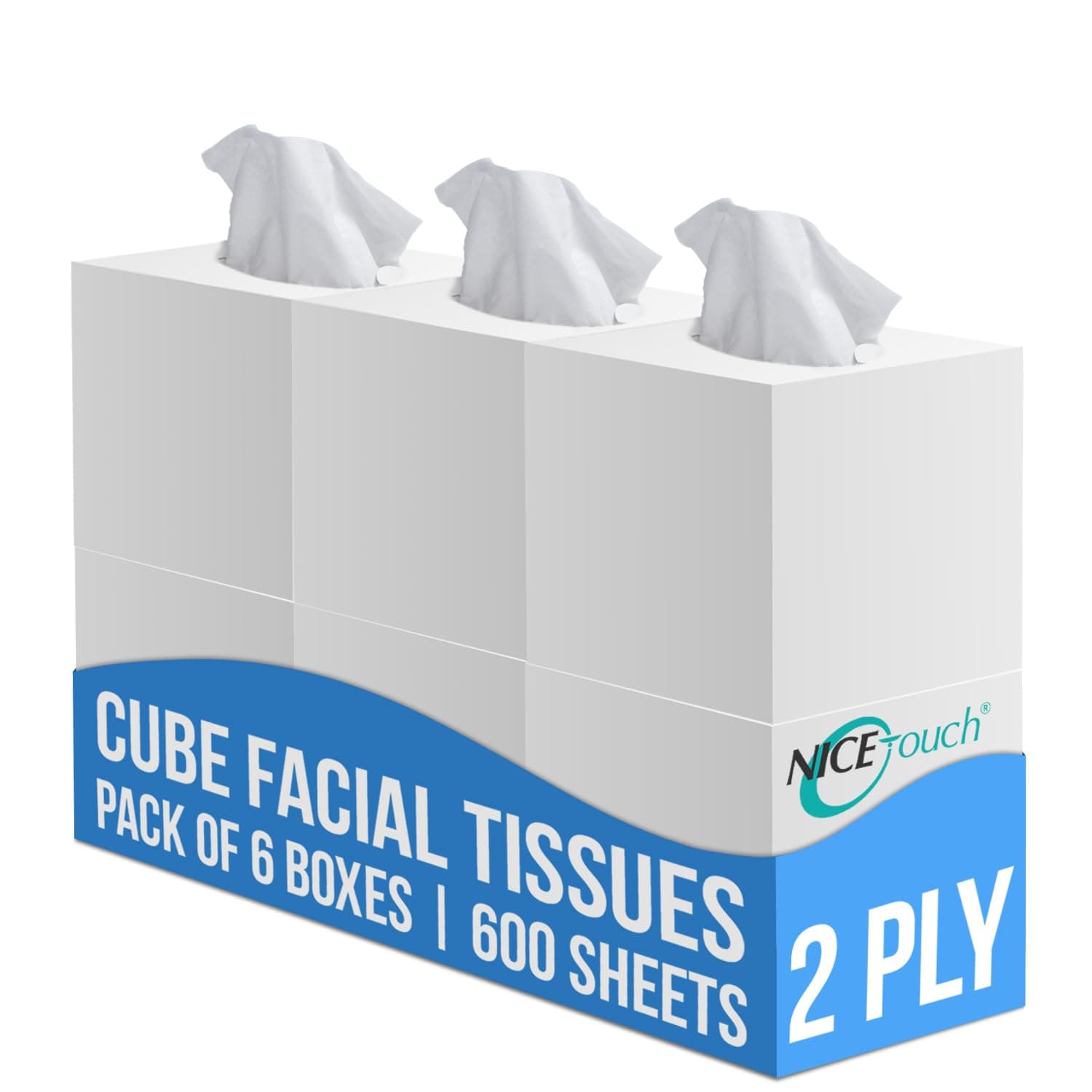 Facial Tissue - 2-Ply X 6 Cube Boxes of 100 Sheets Each - 600 Premium Soft Feel and Absorbent Tissues for All Skin Types and any event