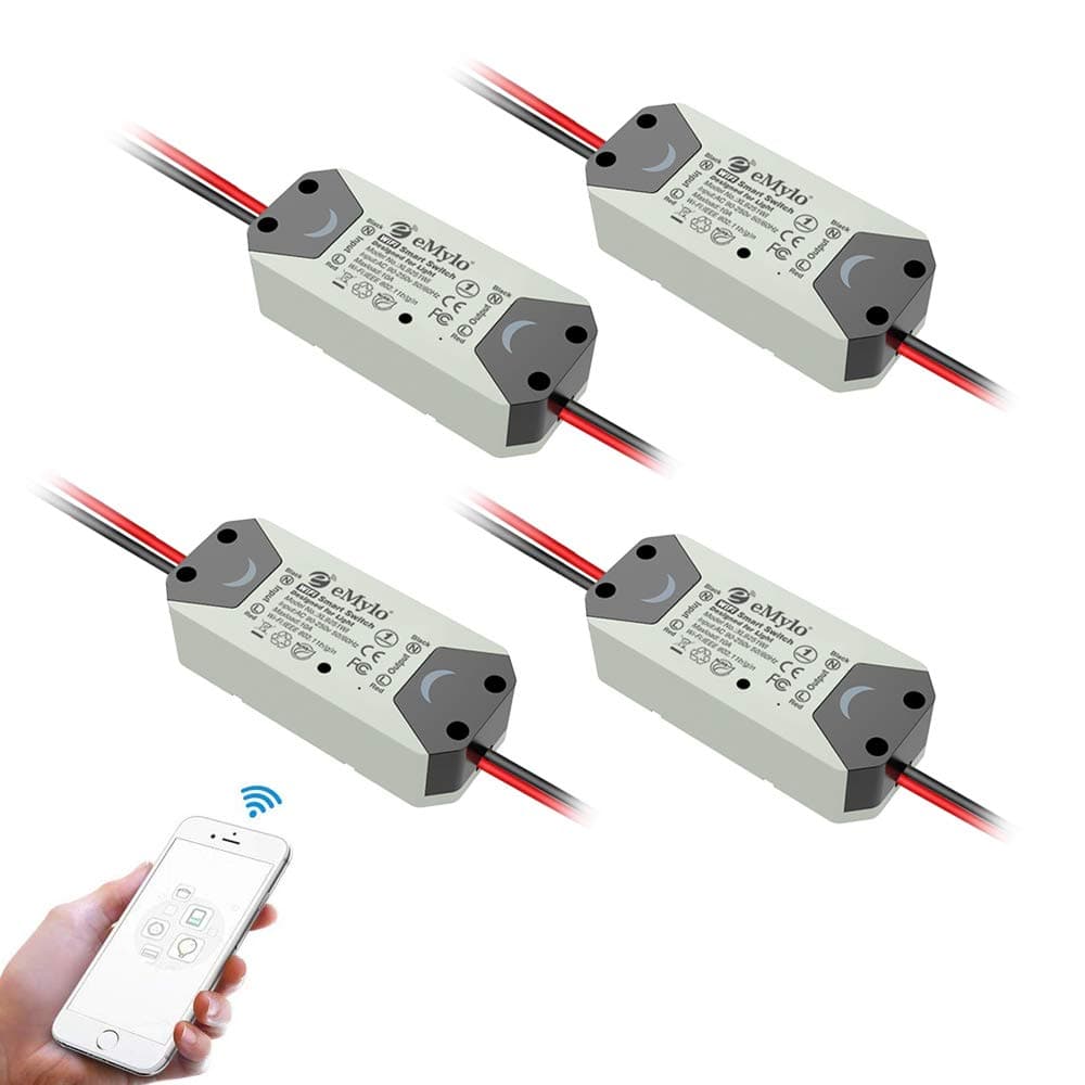 eMylo Wireless Smart WiFi Light Switch Remote Control Relay Breaker Timers Compatible with Alexa Echo Google Home iPhone Android App 4 Pack
