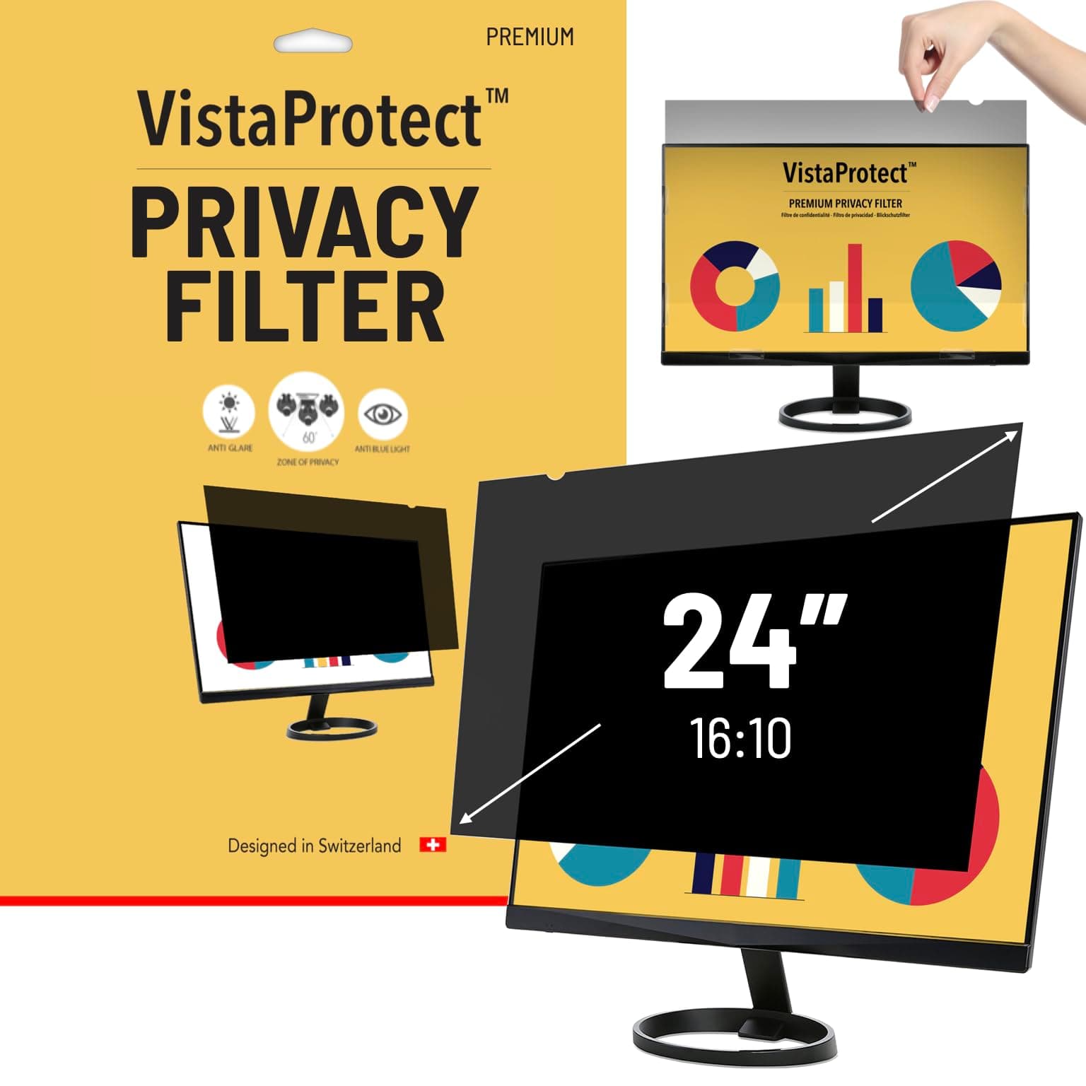 VistaProtect - Premium Privacy Filter & Anti Blue Light Screen Protector for Computer Monitors (24" inches - 16:10)