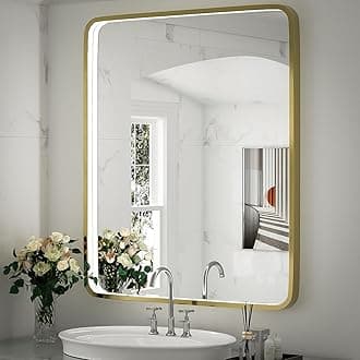 30x36 Inch LED Bathroom Mirror with Lights,Gold Metal Frame Wall Mounted Lighted Vanity Mirrors for Wall,Anti-Fog 3000K/4500K/6000K Dimmable Led Mirror,ETL Listed LED Driver