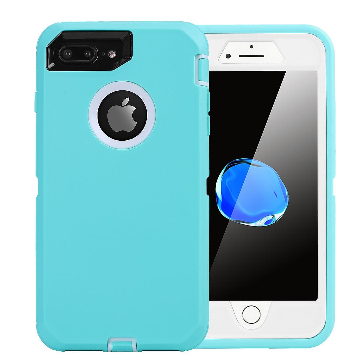 AICase iPhone 8 Plus/7 Plus Case, [Heavy Duty] [Full Body] Tough 4 in 1 Rugged Shockproof Cover with Built-in Screen Protector for Apple iPhone 8 Plus/7 Plus (White/Light Blue)