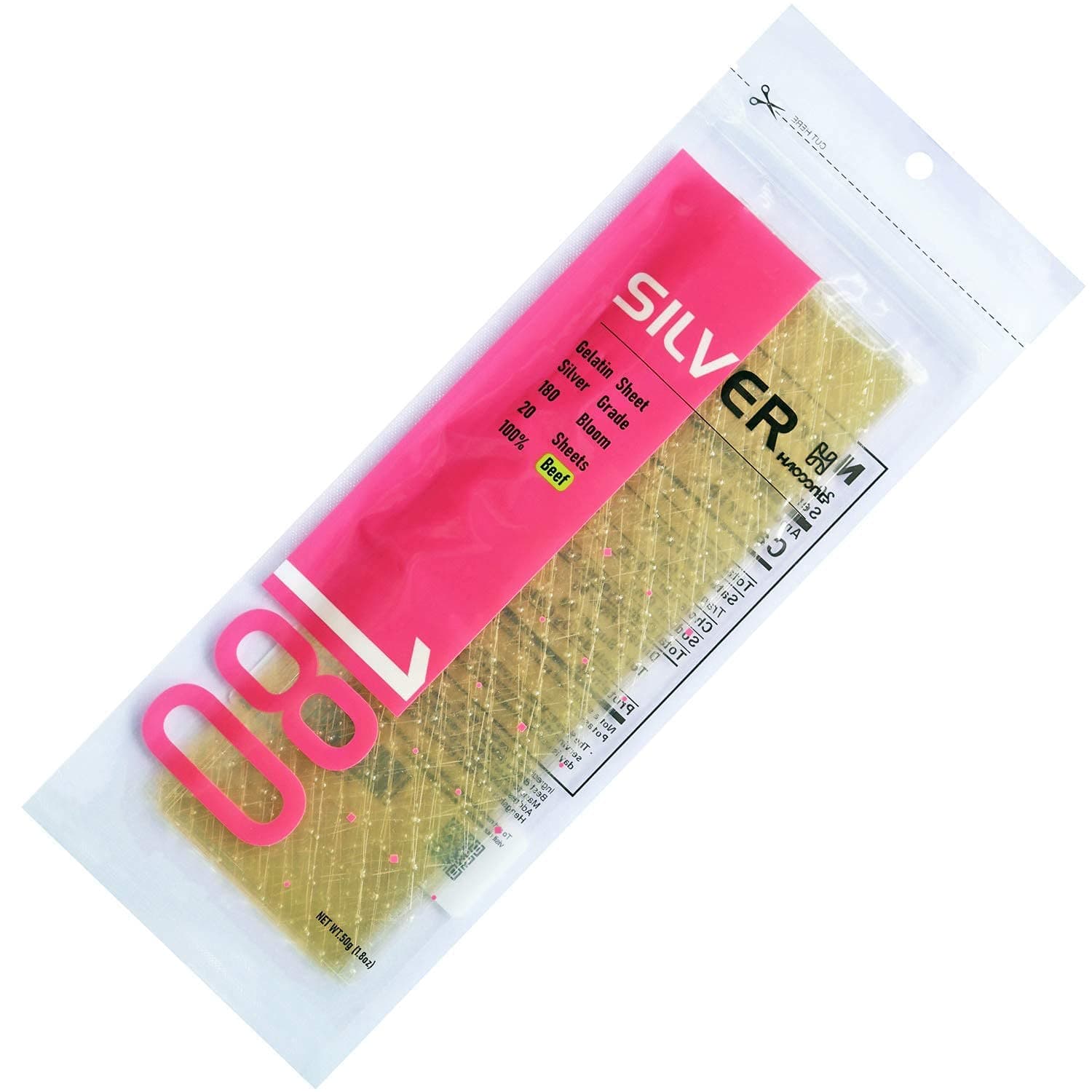 Beef Silver Leaf Gelatin Sheets - 180 Bloom (20 Sheets, 50g) - Gelatin Leaves for Baking and Cooking Mirror Glaze Dessert Jellies Mousse Cake