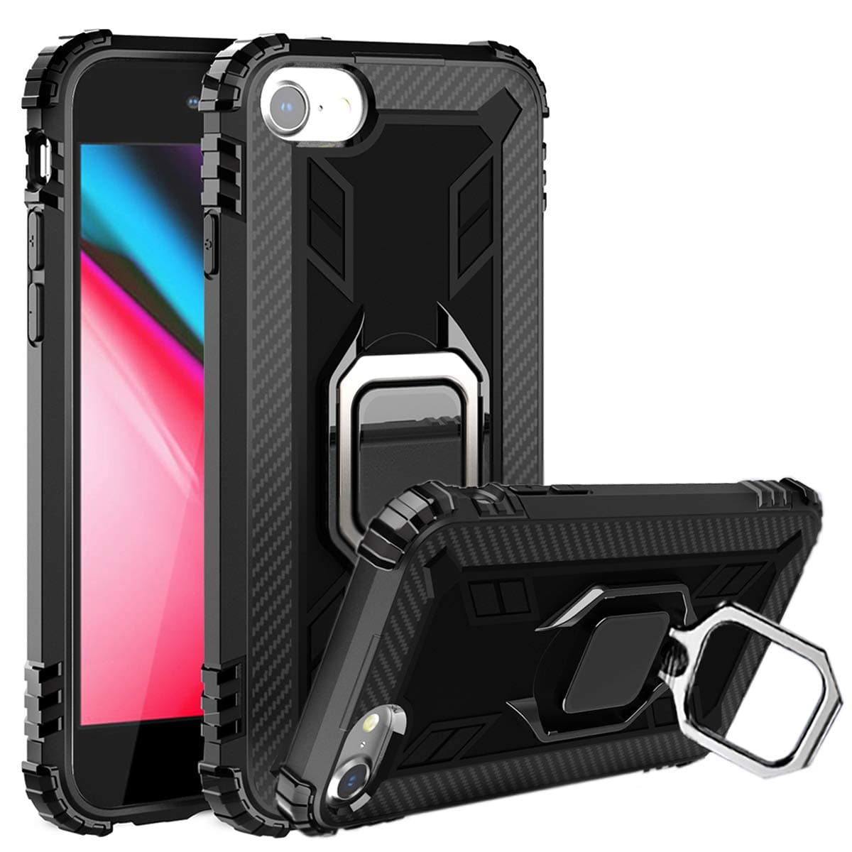 iphone 6 Plus 7 Plus 8 Plus Case Military Grade Drop Impact Tested Armor Metal Rotating Ring Kickstand Holder Built-in Car Mount Shockproof Anti-Scratch Protective Cover for iphone 6/7/8 Plus 5.5 Inch