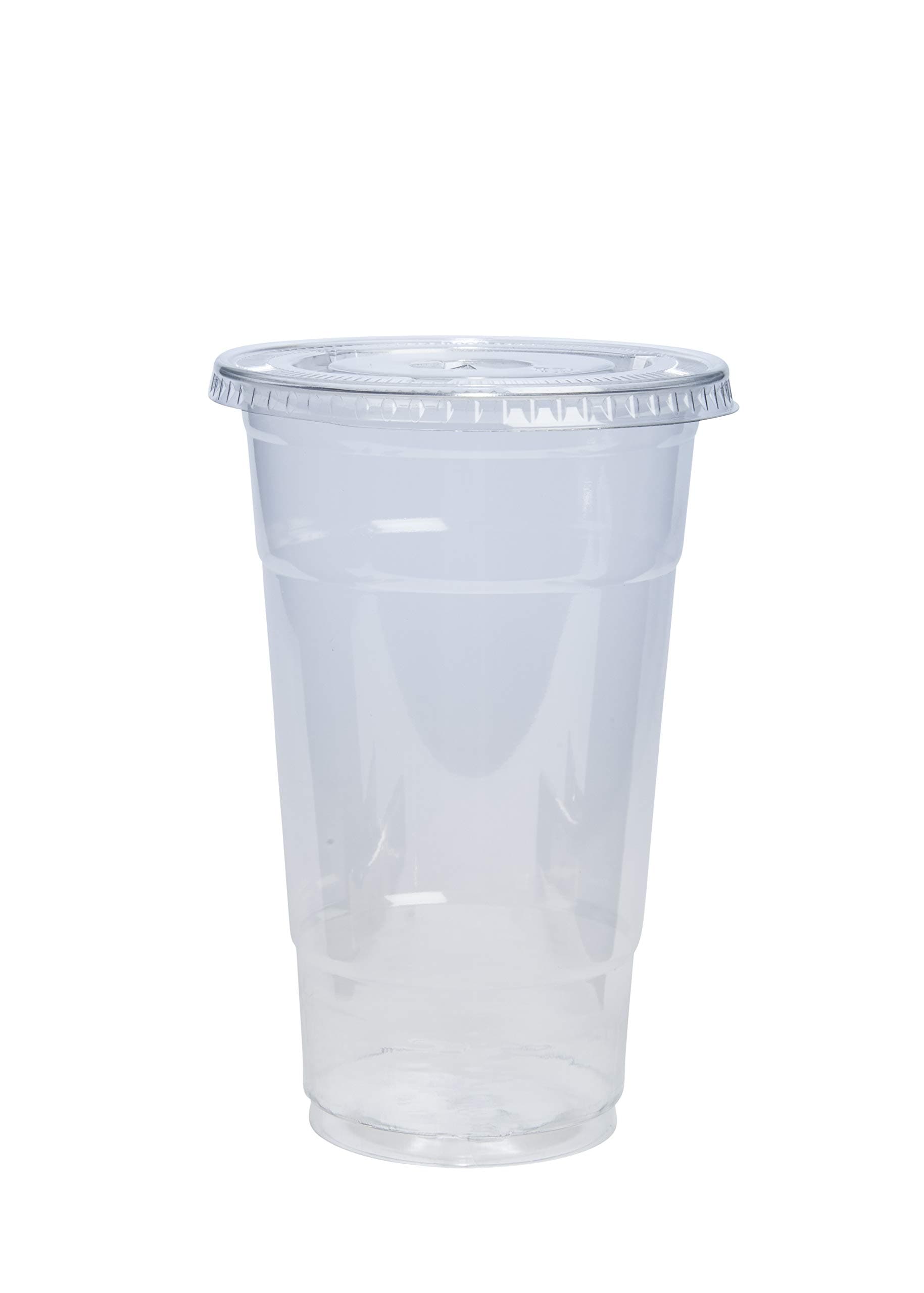 GUSTO Clear Plastic Cups with Flat Lids [24 oz - 50 Count] - Disposable Iced Coffee Cups with Lids - PET Plastic Cold Cups for Smoothies, Juices & To-Go Drinks - Formerly Comfy Package