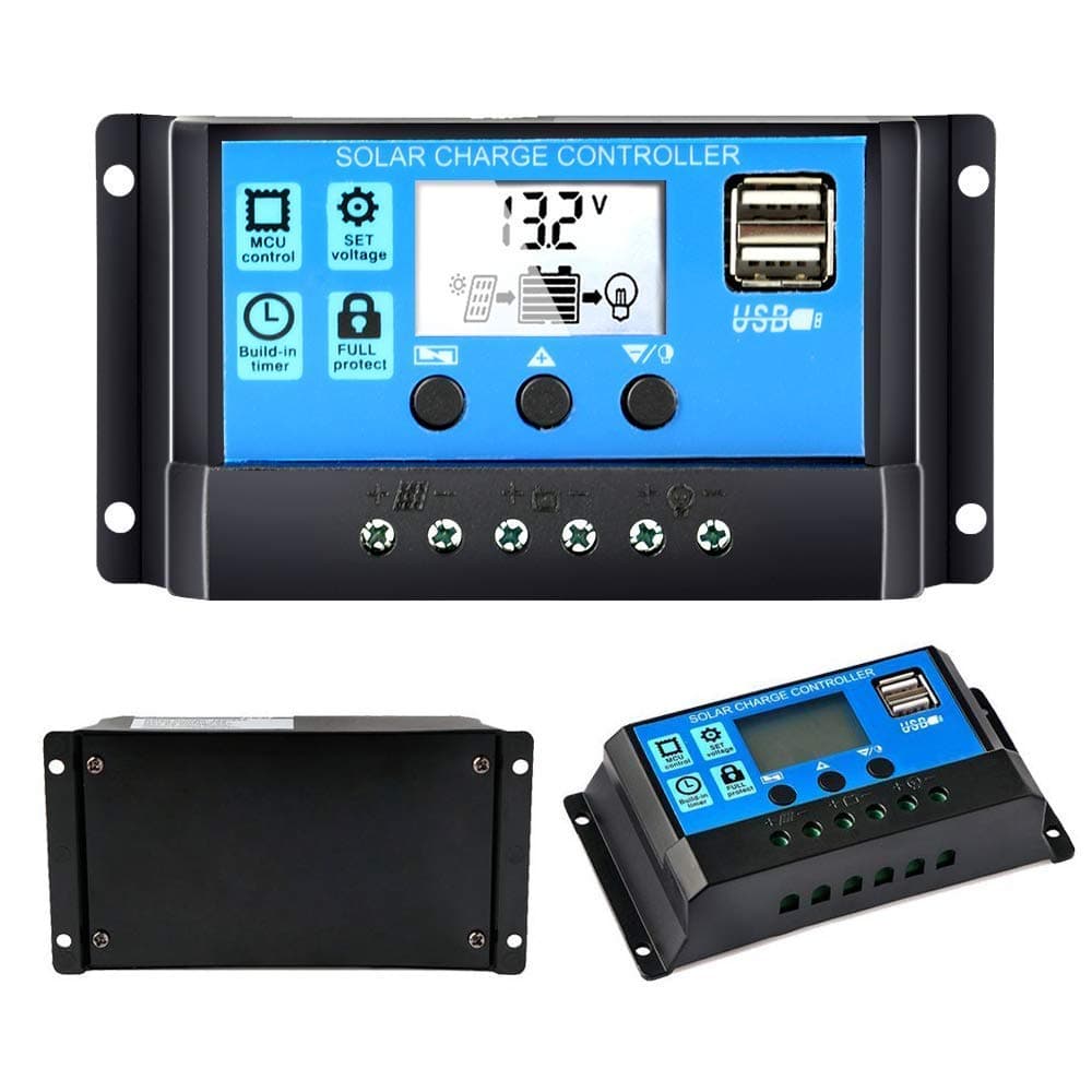 Solar Charge Controller 20A 12V/24V PWM Auto Paremeter Adjustable LCD Display with Dual USB Load Timer Setting ON/Off Hours Solar Regulator