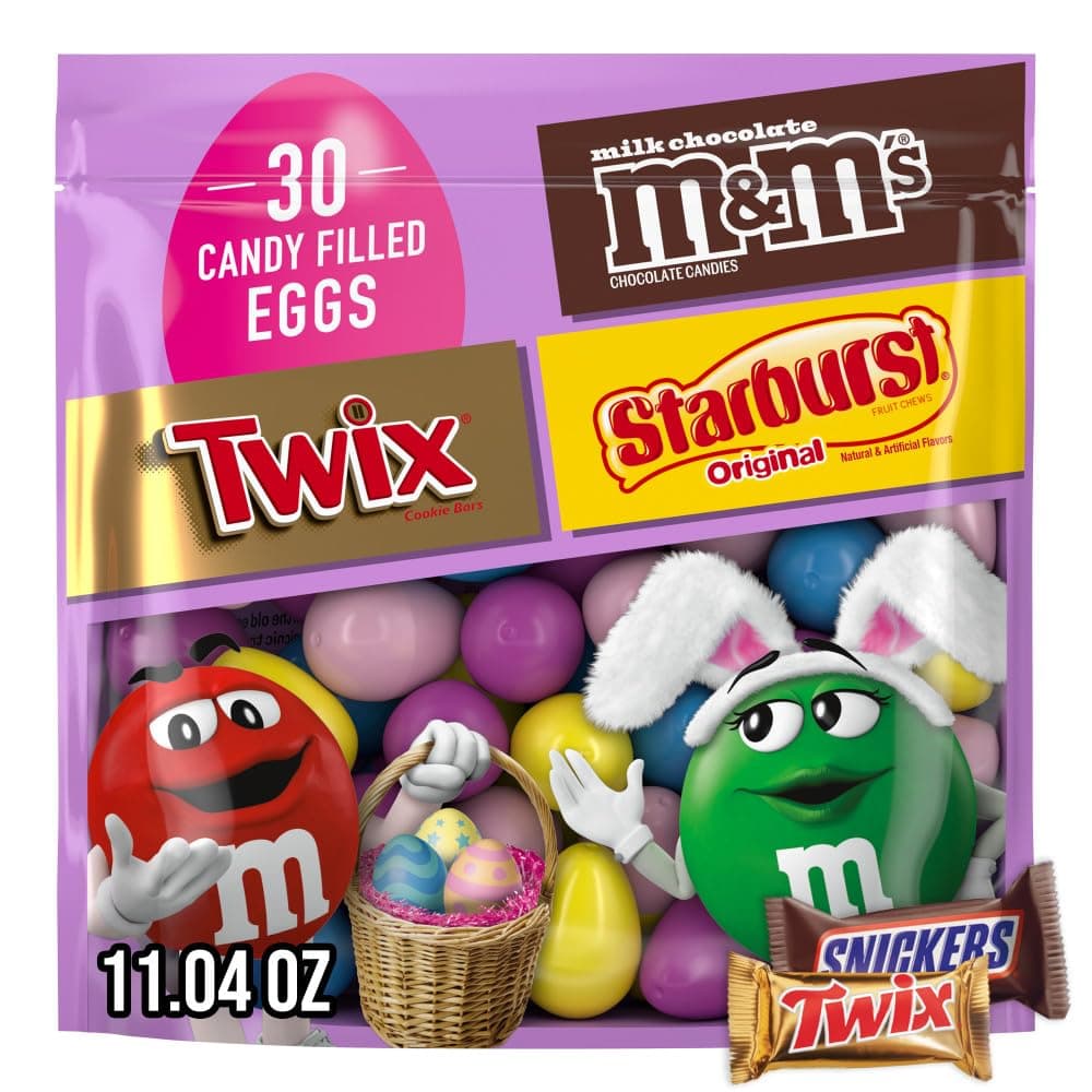 M&M'S, TWIX and STARBURST, Mixed Easter Candy Assortment, Prefilled Easter Eggs, 11.04 Ounces Candy Bag