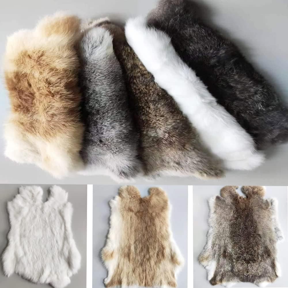 Sponsored Ad - Assorted Bulk Grade Natural Rabbit Pelt with Fur (10" by 14") Rabbit Pelts Fur Hide Leather for Decoration Crafts Cat Dog Toys Soft Professionally Tanned Sewing Quality 5pack