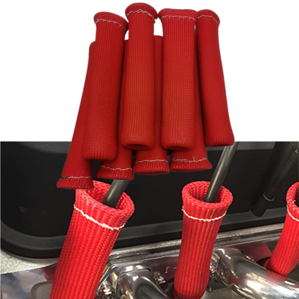 BSTFLEX 8x RED 1200° SPARK PLUG WIRE BOOTS HEAT SHIELD PROTECTOR SLEEVE SBC BBC