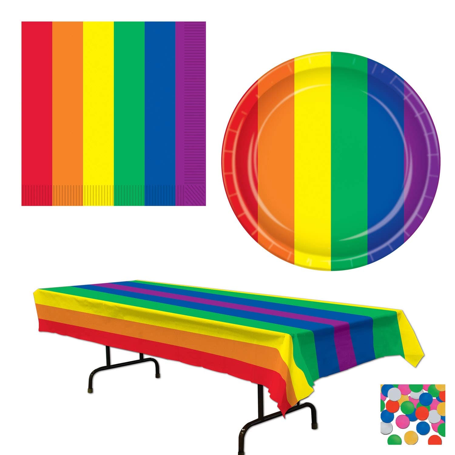 Rainbow Tablecover Plates Napkins 34 Piece Bundle