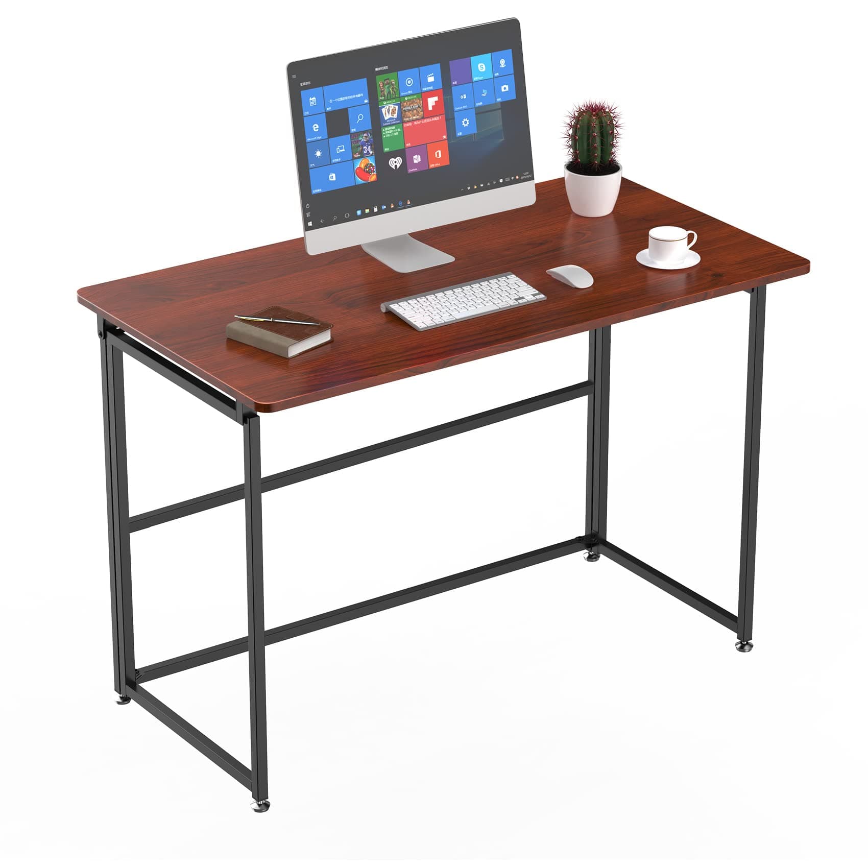 It's_Organized Folding Computer Desk 43 inch, Foldable Desk for Writing Study PC Home Office, No Assembly Desk Laptop Table, Space Saving, Modern Industrial, Cherry