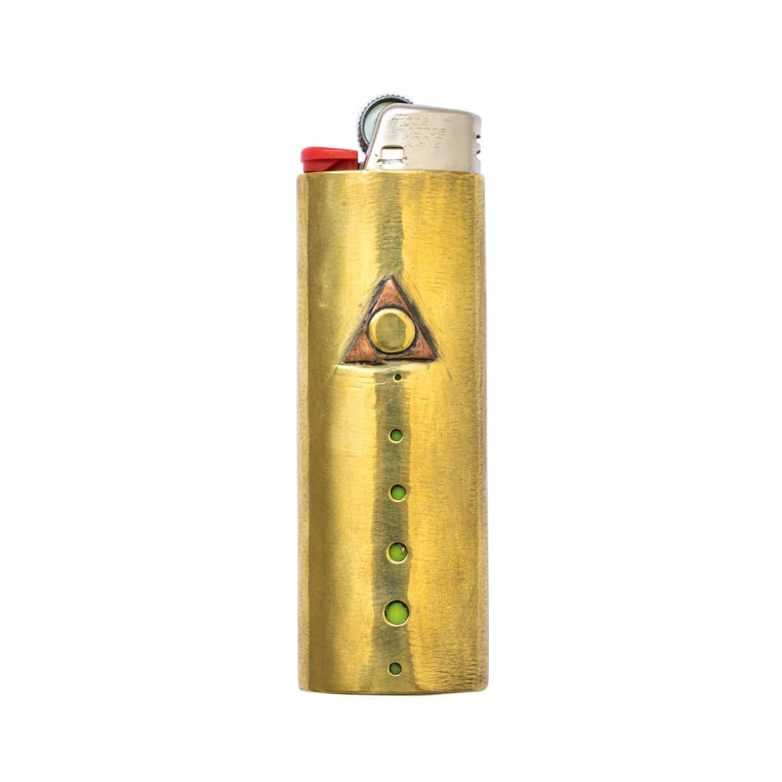 Hide & Drink Pure Bronze Hand Hammered BIC Lighter Case with Copper Patina Symbol Handmade Sun Pyramid
