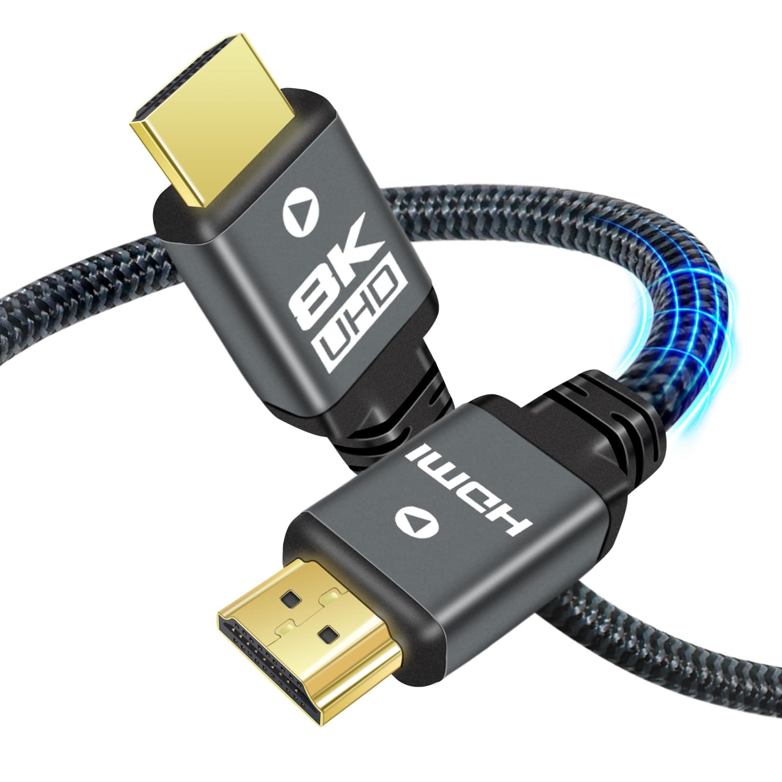 Yauhody HDMI Cable 0.6M HDMI 8K 2.1 Cable 48Gbps Ultra High Speed HDMI to HDMI 2.1 Braided Cord 8K60Hz 4K240Hz eARC Dolby 12-Bits HDR10+ HDCP 2.3 TV PC Monitor Projector PS5 PS4 XBOX(0.6M)