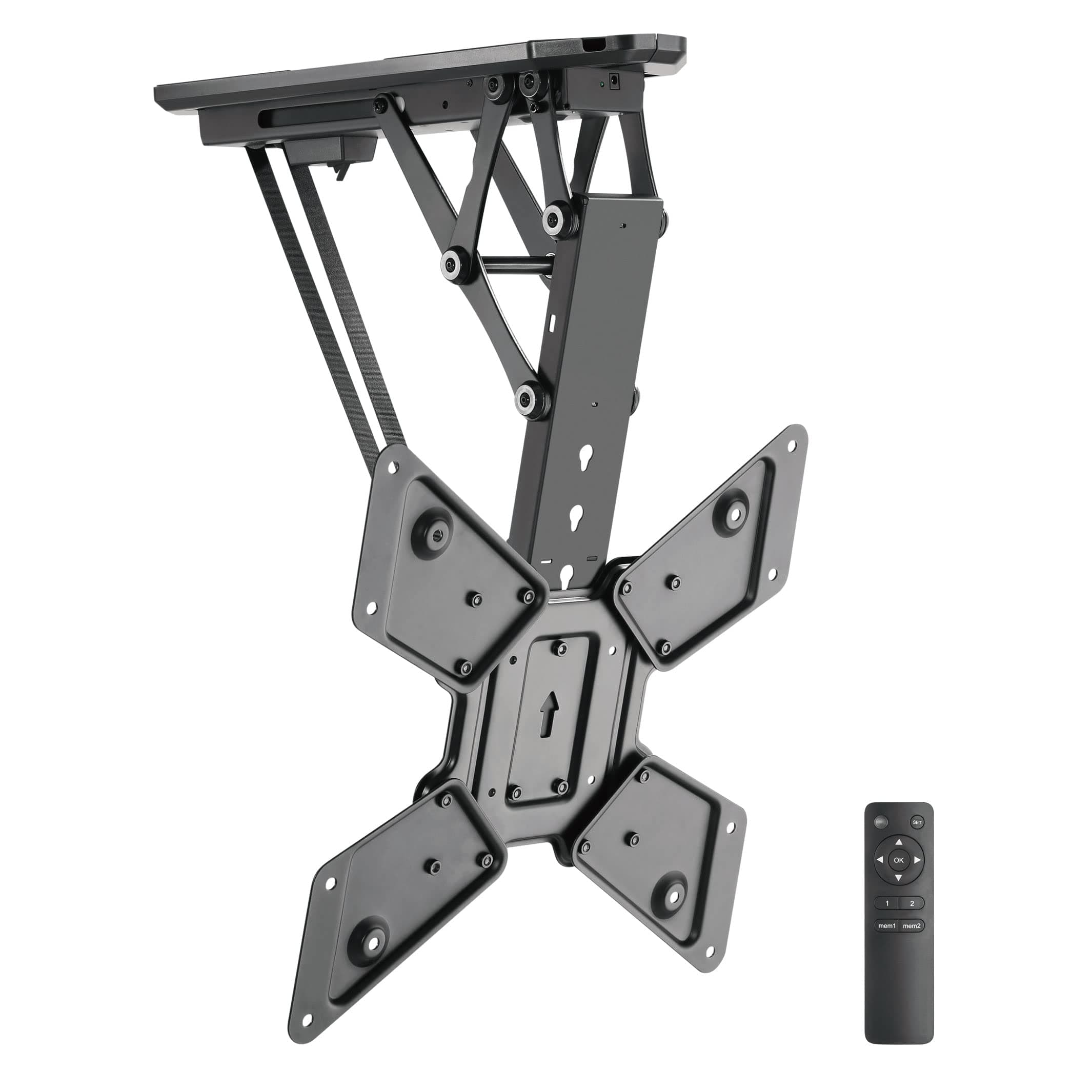 Motorized Ceiling TV Mount With Remote, Electric Flip Down Pitched Roof Mount Fits 32, 37, 40, 47, 50 and 55 Inch Flat Screen TVs and Monitors, black